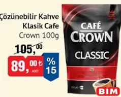CAFE CROWN ÇÖZÜNEBİLİR KAHVE 100 G fiyat ve kampanya bilgisi
